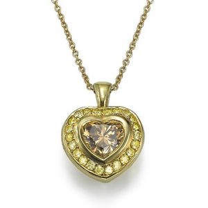 תליון יהלומים צהובים לב P9182