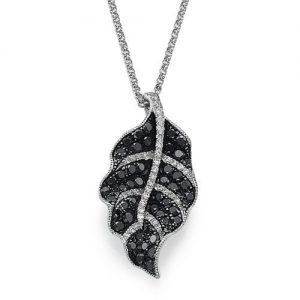 תליון יהלומים שחורים עלה P3759