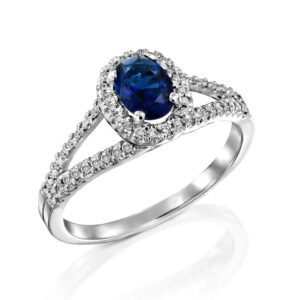 טבעת אירוסין אבן חן ספיר כחול מוקף יהלומים דגם R5420