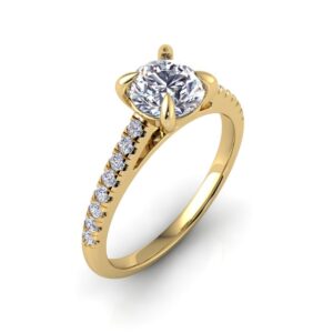 טבעת אירוסין אליסה R987 בזהב צהוב/אדום/לבן עם יהלום מרכזי מוגבה וחישוק משובץ יהלומים