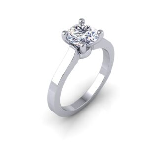 טבעת אירוסין שונית זהב לבן 14K מעובה יהלום מרכזי עגול מוחזק ב-4 שיניים טבעת קלאסית מתאימה לכל ניתנת להזמנה בצבע זהב לבן, צהוב, רוז